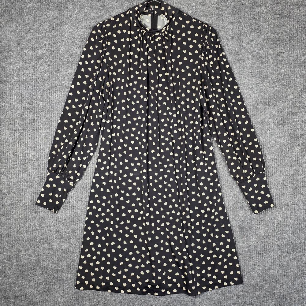 & Other Stories Heart Print Mini Dress Womens M Black‎ High Neck Long Sleeve